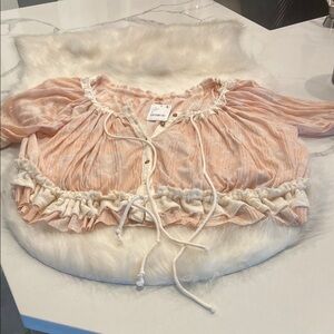 Free People Peach and Cream Ruffled Top